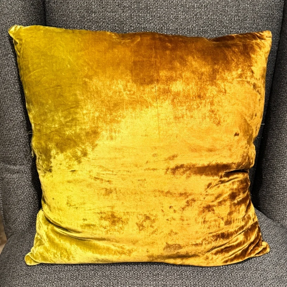 Pier One Velvet Two Color Green Brown Square Decorative Pillow Set